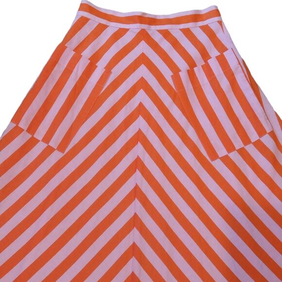 Kate Spade Deck Stripe in Mirage Pink and Traffic Linen Blend Midi Skirt - Picture 6 of 13